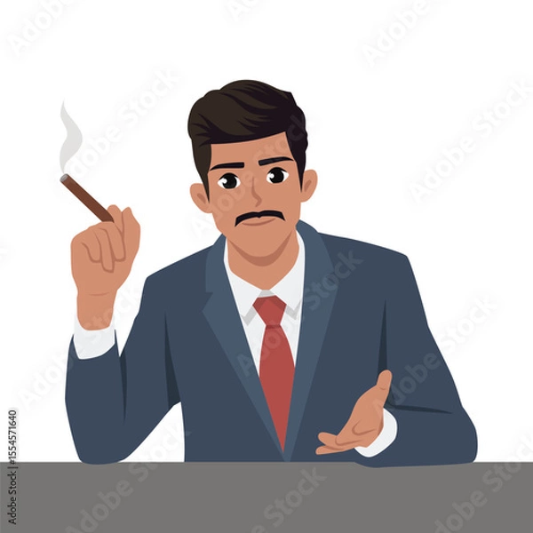 Fototapeta Confident Businessman with a Cigar. Flat Vector character illustration