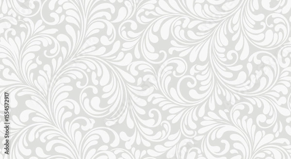 Fototapeta Seamless elegant ornate white floral pattern background with intricate swirling organic elements on light grey versatile decorative design for textiles wallpaper paper print