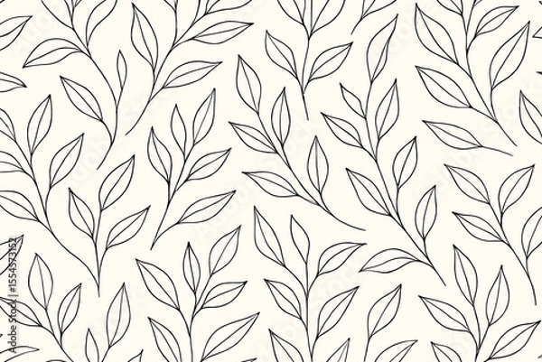 Fototapeta Elegant botanical hand drawn seamless pattern minimal black outline leaves light background perfect for textile wallpaper packaging wrapping paper surface decoration branding