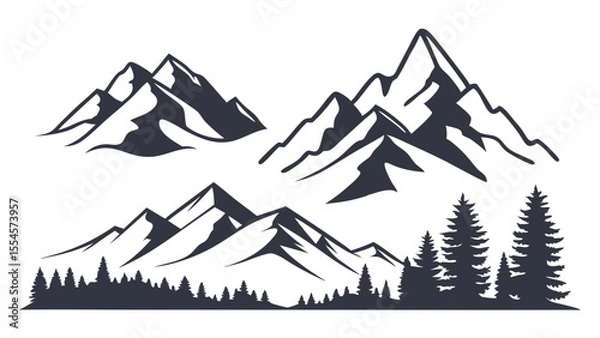 Fototapeta Vector art of mountain peaks and pine trees create a scenic outdoor landscape isolated on white background