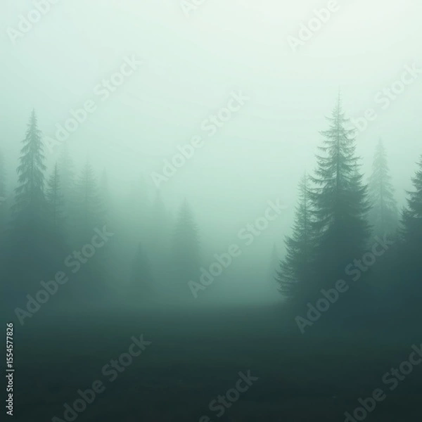 Fototapeta Pine forest in fog. AI generative.
