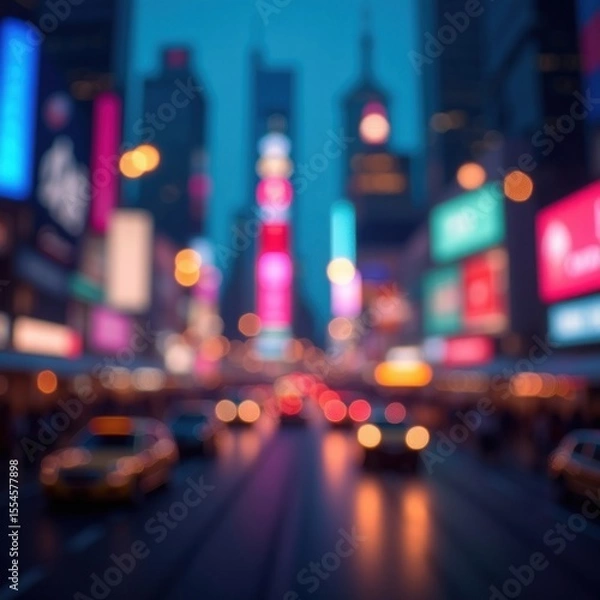 Fototapeta City in the evening, lights, bokeh. AI generative.