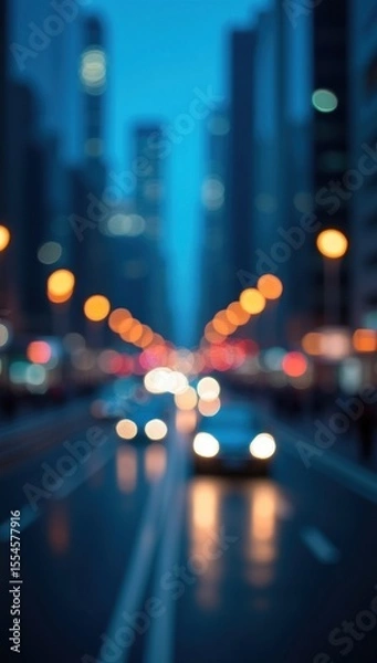 Fototapeta City in the evening, lights, bokeh. Blurred background. AI generative.