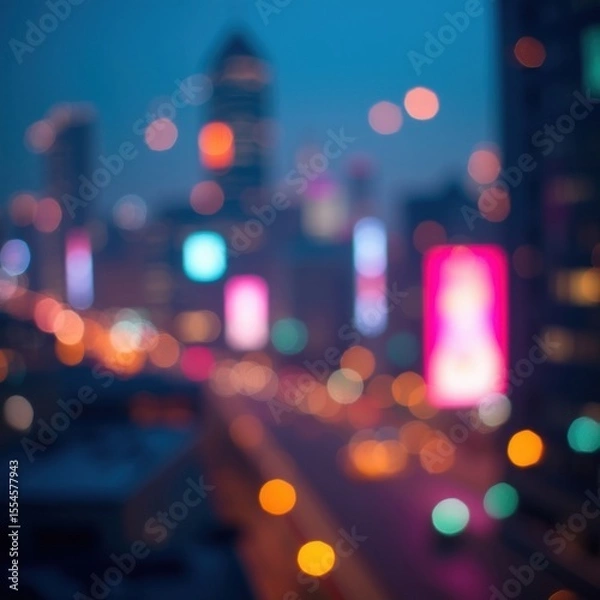 Fototapeta City in the evening, lights, bokeh. Blurred background. AI generative.