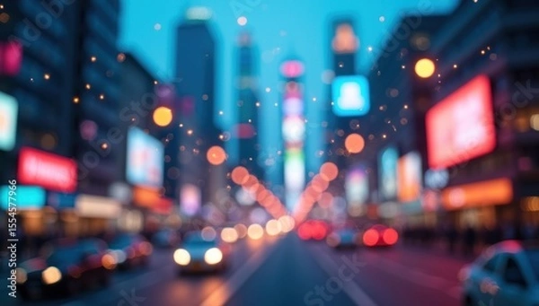 Fototapeta City in the evening, lights. Blurred background. AI generative.