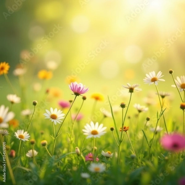 Fototapeta Summer meadow, background. AI generative.