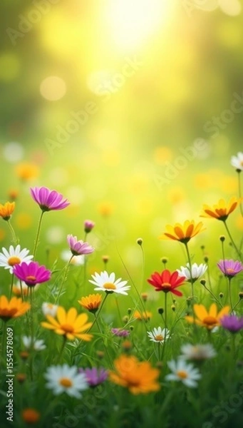 Fototapeta Summer meadow, green grass and flowers, background. AI generative.