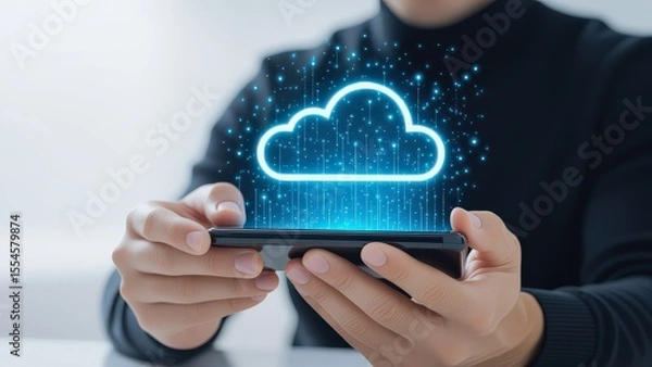 Obraz Hands Holding Smartphone with Cloud Storage Technology Graphic