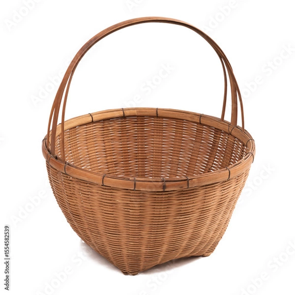 Fototapeta Empty old fashioned wicker basket on white background