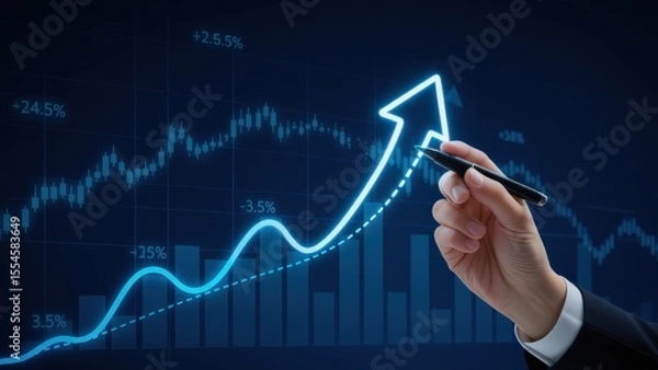 Obraz Business Growth Visualization with Hand and Pen on Graph