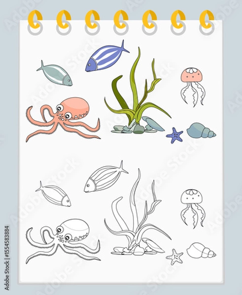 Obraz Coloring book Underwater Seabed Ocean Sea habitat