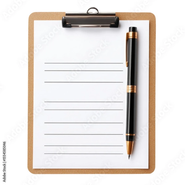 Fototapeta Clipboard with blank paper and pen mockup, notepad for writing notes, checklist form
