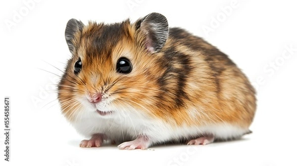 Fototapeta Close-up of adorable hamster portrait, showcasing its cute face and fluffy fur on white background