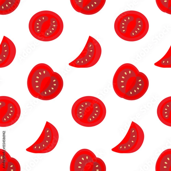 Fototapeta Hand Drawn Ripe Red Tomatoes Different slices Seamless Pattern Colorful Food Cards Thematic Backdrop