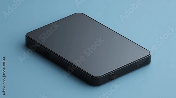 Fototapeta black portable hard drive mockup , tech gadget branding and data storage content
