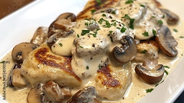 Obraz Savory crepes with creamy garlic chicken and mushrooms