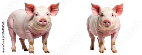 Fototapeta Set of Cute Standing Pig Facing Front with a Smile, isolated on transparent background