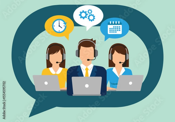 Fototapeta Business professionals connect globally through a social network on a laptop, illustrating communication and technological connection