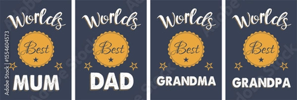 Fototapeta World's Best Family: A set of elegant badge designs recognizing family members, perfectly suitable for greeting cards, posters, or gift tags, celebrating family connection.