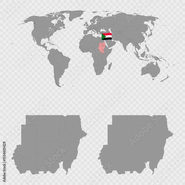 Fototapeta Sudan Map Set with World Location.
