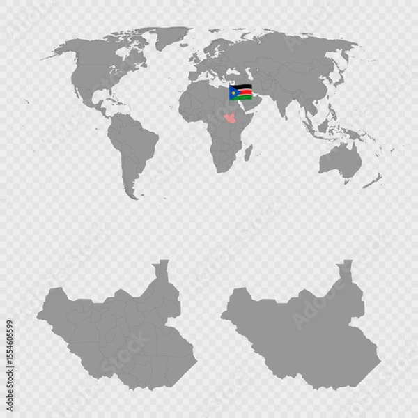 Fototapeta South Sudan Map Set with World Location.
