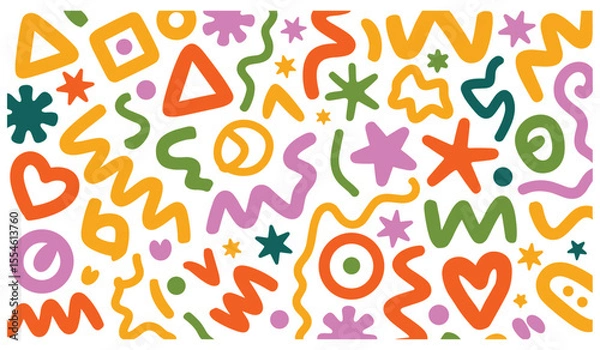 Fototapeta Colorful Abstract Shapes Pattern on White Background Playful and Modern Design