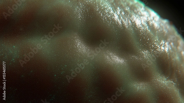 Fototapeta  Microphotography Close-Up of Alien Skin Texture Covered with Bioluminescent Pores and Soft Glowing Veins Beneath the Surface, Surreal Macro Sci-Fi Scene with Rich Detail and Otherworldly Atmosphere
