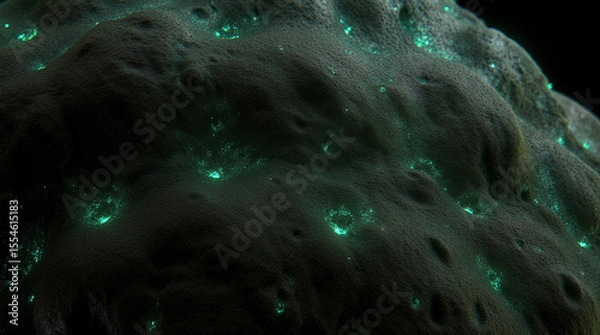 Fototapeta  Microphotography Close-Up of Alien Skin Texture Covered with Bioluminescent Pores and Soft Glowing Veins Beneath the Surface, Surreal Macro Sci-Fi Scene with Rich Detail and Otherworldly Atmosphere