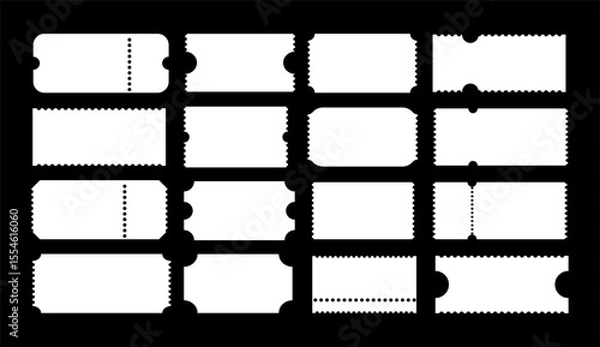 Fototapeta Set of tickets. Admit one white ticket. Vintage, retro tickets concert, festival event, movie theatre coupon. Digital samples icons. Empty template. Ticket simple pattern. Blanks backdrops.