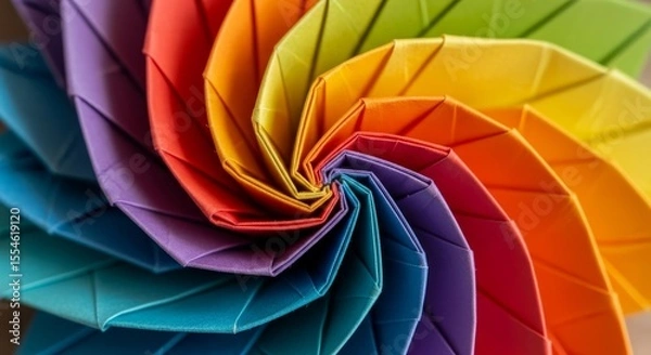 Obraz Colorful Origami Spiral Swirl Rainbow Paper Craft Geometric Design Macro Photography
