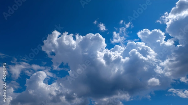 Obraz Fluffy cumulus clouds drift across a vibrant blue sky.