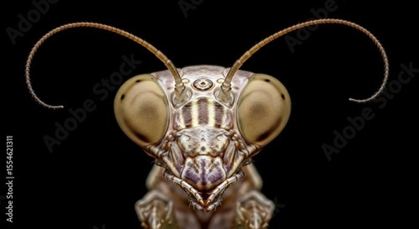 Obraz Extreme Macro Photography of Insect Head Revealing Intricate Compound Eyes and Antennae