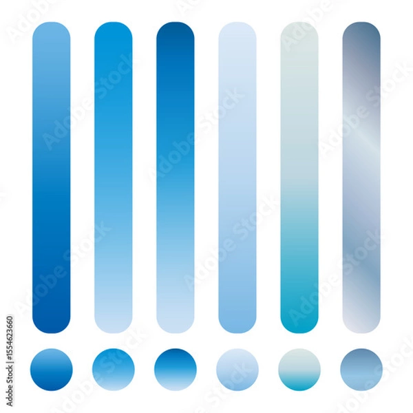 Fototapeta Blue and silver gradient bars and circles isolated on white background