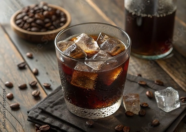 Fototapeta Cold cola beverage in a glass with ice cubes isolated on white