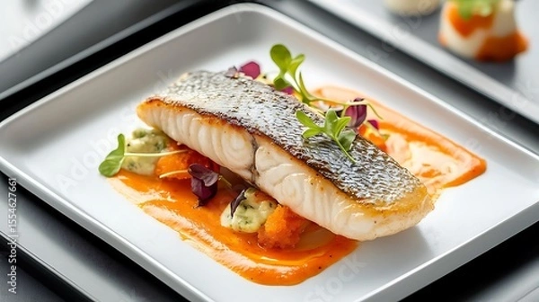 Obraz Serving fish dish as a business class food on board