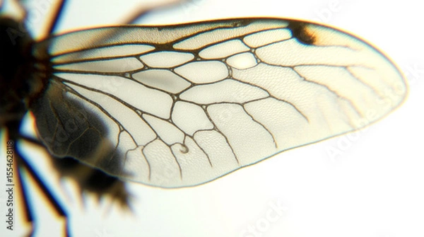 Fototapeta  Microphotography and Close-Up of a Translucent Insect Wing Featuring Intricate Fractal Patterns, Backlit by Soft Natural Light, Showcasing Hyper-Realistic Details in a Scientific and Artistic Hybrid 