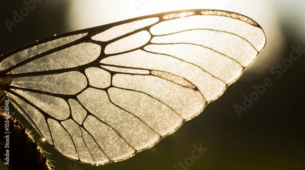 Fototapeta  Microphotography and Close-Up of a Translucent Insect Wing Featuring Intricate Fractal Patterns, Backlit by Soft Natural Light, Showcasing Hyper-Realistic Details in a Scientific and Artistic Hybrid 