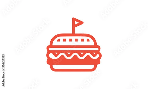 Obraz Red Line Art Burger Icon:  Fast Food, Minimalist Design,  Fun,  Playful,  Restaurant Branding ai generated