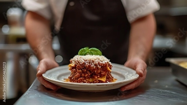 Obraz Serving portion of lasagna bolognese