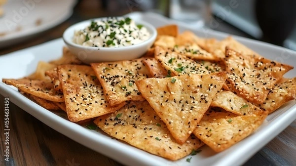 Obraz Sesame seed chips platter jalapeno cream cheese