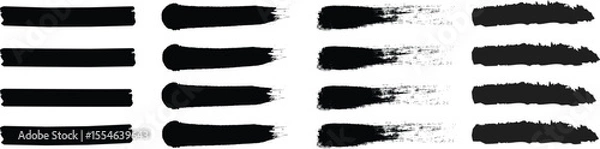 Fototapeta Grunge brush stroke vector set featuring hand-drawn paint textures, dirty grunge elements, rectangular banners, and text boxes. Includes a variety of painted strokes in different lengths and shapes