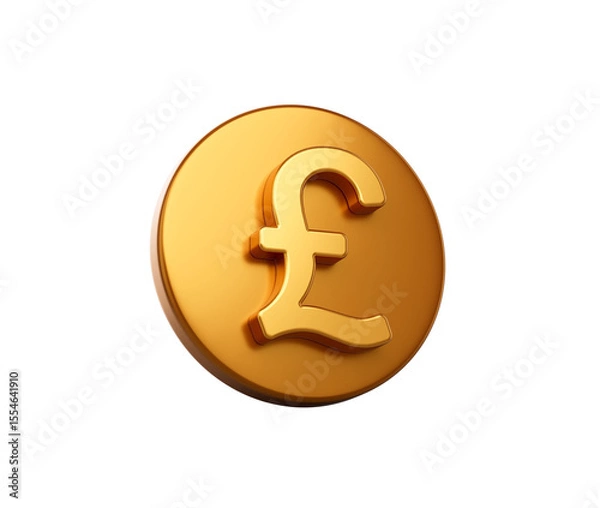 Fototapeta 3D Golden coin with Pound symbol, representing British currency and finance. 3d illustration