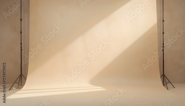 Fototapeta Beige Studio Background with Soft Neutral Light and Gentle Rays