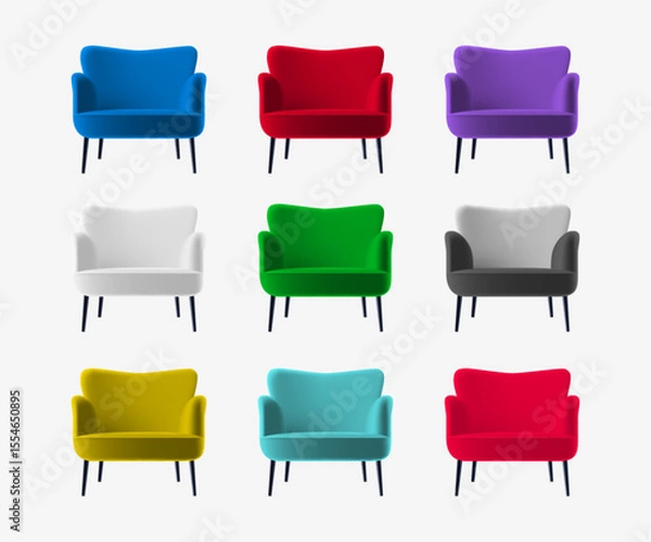 Fototapeta Color armchair set. Soft piece of furniture, front view