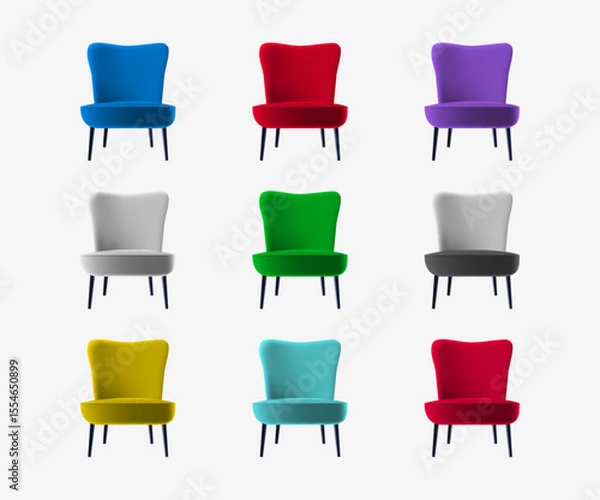 Fototapeta Color soft chair set. Soft piece of furniture, front view