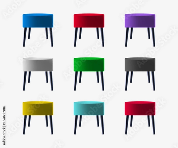 Fototapeta Color soft stool set. Soft piece of furniture, front view