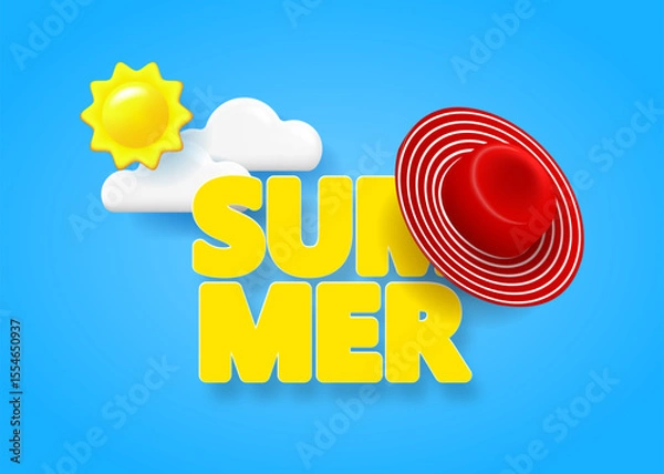 Fototapeta Summer vacation poster with 3d objects