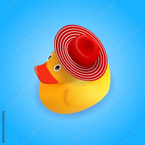 Fototapeta Yellow rubber duck in red striped hat