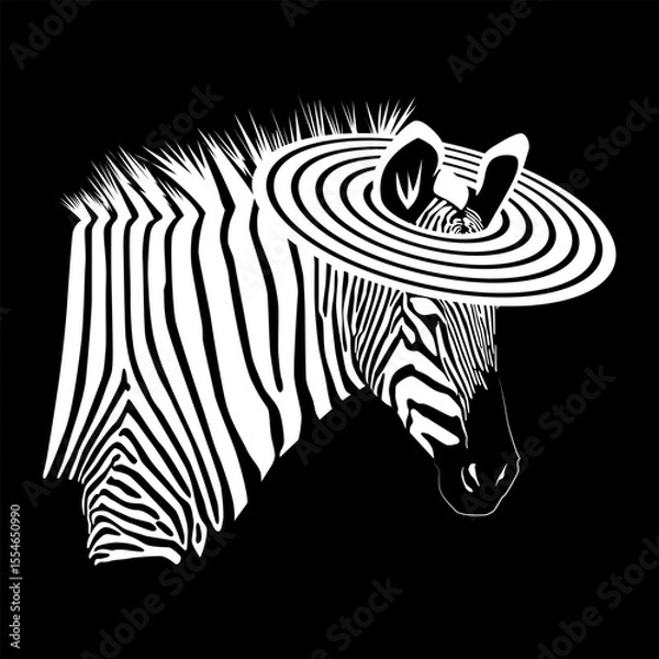 Fototapeta Negative image of a zebra wearing a striped hat