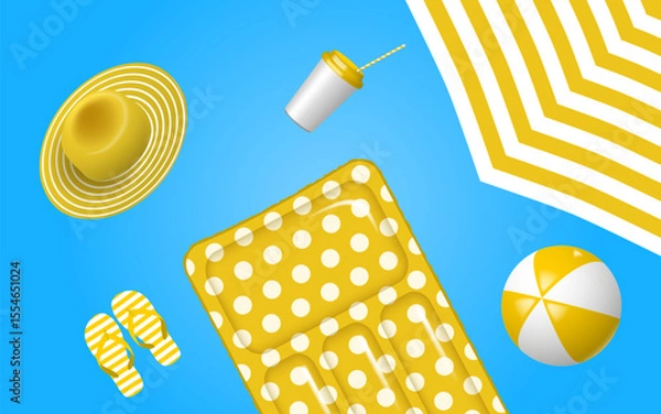 Fototapeta Summer vacation poster with 3d objects
